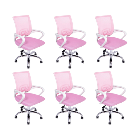Kit 6 Cadeiras de Escritório Begonia Mesh Ergonômico Rosa + E-book