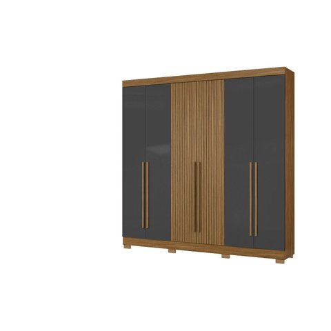 Guarda Roupa 230cm Casal 6 Portas 2 Gavetas - Atacama Ripado/ Grafite Aramóveis