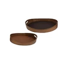 Ver imagem 1 de Cj 02 Bandejas em Madeira e Couro Sintetico Marrom e Preto