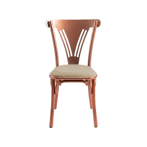 Cadeira de Jantar Paris Luxo Estrutura Aço Cobre Conforto para Mesa de Sala e Cozinha - Cobre/Bege