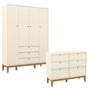 Ver imagem 1 de Cômoda 6 Gavetas e Guarda Roupa Unique 4 Portas Off White Eco Wood - Matic