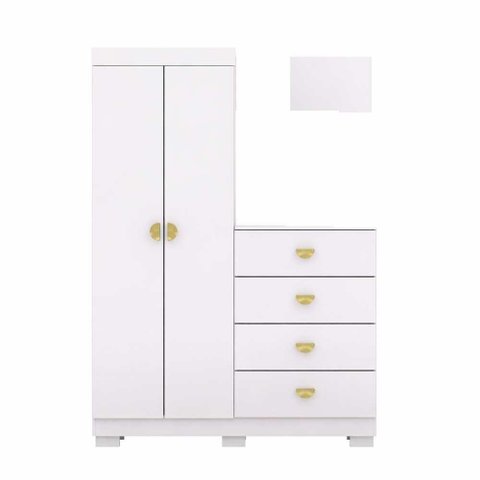 Cômoda Roupeiro 2 Portas 4 Gavetas Cristal - Branco - Vila Rica