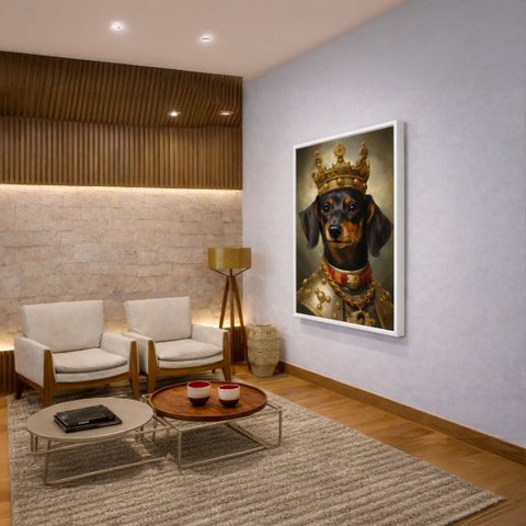 Quadro Canvas Dachshund The King 40x30cm Mold Preta
