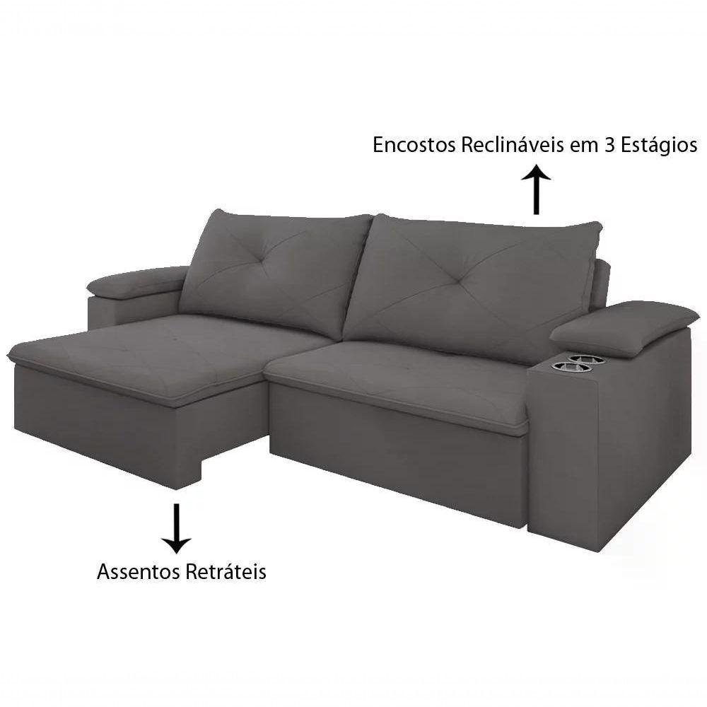 Sofa Retratil E Reclinavel 02 Lugares 170Cm Tico Suede Cinza - 3