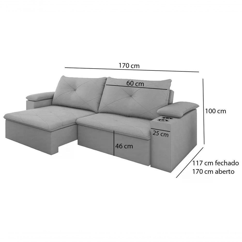 Sofa Retratil E Reclinavel 02 Lugares 170Cm Tico Suede Cinza - 5