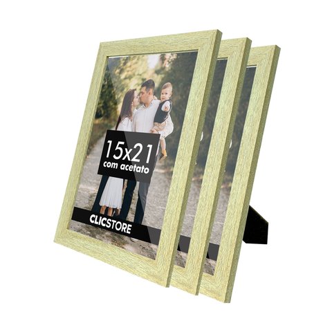 Kit 3 Porta Retrato 15x21 A5 Acetato Fotos Moldura Aparador Decoração Quadro:carvalho