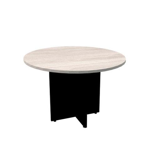 Mesa de Reunião Redonda 110x110cm Pé Painel Pe25 em MDP Nogueira Casablanca e Base Preta