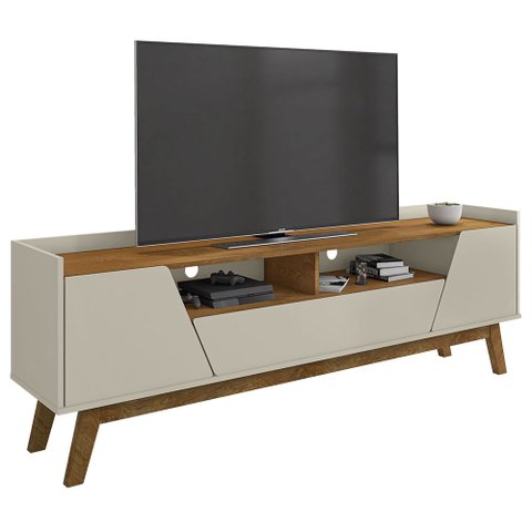Rack Bancada para Tv 70 Pol Pés Retrô 180cm Flora B02 Off White/naturalle - Mpozenato