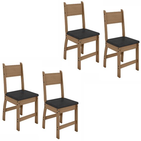 Kit de 4 Cadeiras Milano com Tecido em Material Sintetico Amendoa/preto