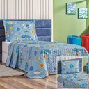 Ver imagem 1 de Kit Colcha + Jogo de Cama Bouti Kids Solteiro Infantil 5 Peças 100% Poliéster - Astronauta