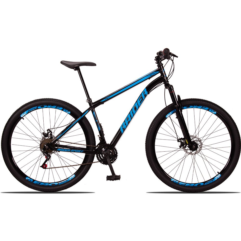 Bicicleta Sport Aro 29 Quadro 17 Aço 21v com Suspensão Freio Disco Mecânico Preto Azul - Raider - 3