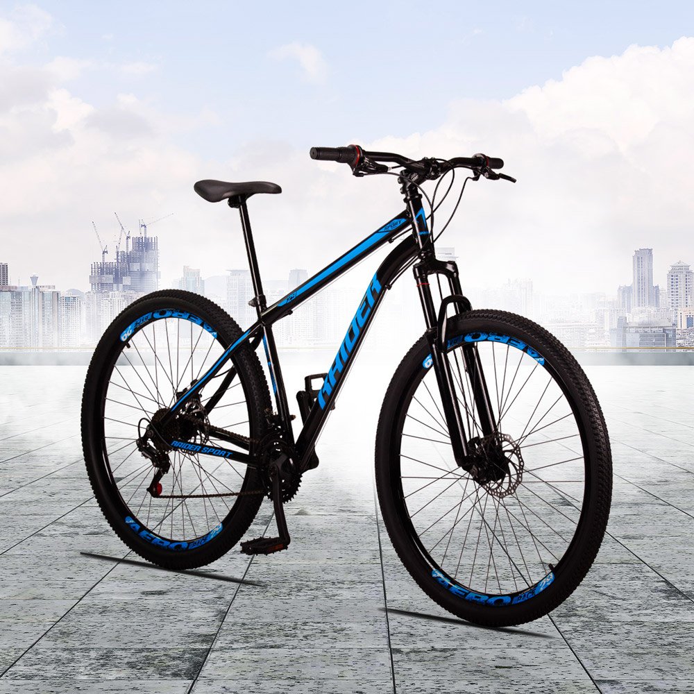 Bicicleta Sport Aro 29 Quadro 17 Aço 21v com Suspensão Freio Disco Mecânico Preto Azul - Raider - 2