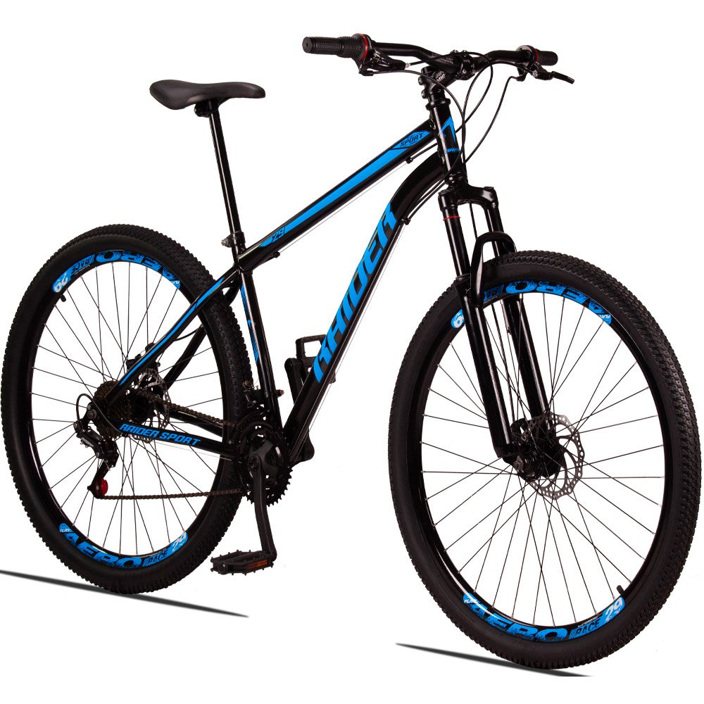 Bicicleta Sport Aro 29 Quadro 17 Aço 21v com Suspensão Freio Disco Mecânico Preto Azul - Raider - 1