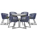 Ver imagem 1 de Mesa com 6 Cadeiras de Jantar Roma 120cm e Noronha em Alumínio Preto Corda Náutica Estofado 13 Trama