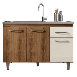Balcão Gabinete para Pia sem Tampo 118cm França Ll Mel Areia - Saga Decor