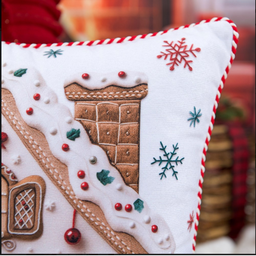 Almofada Cheia Natalina Casa de Doces do Papai Noel 43cmx43cm - 4