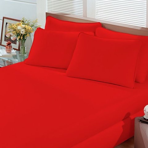 Lençol Avulso Queen Buettner com Elástico Malha 200 Art Premium - Vermelho