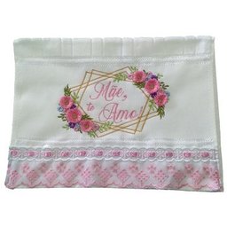 Toalha Bordada de Mão Lavabo com Flores em Relevo Mãe Te Amo. Cor: Branco. Marca: Dohler Artesanalle - 1
