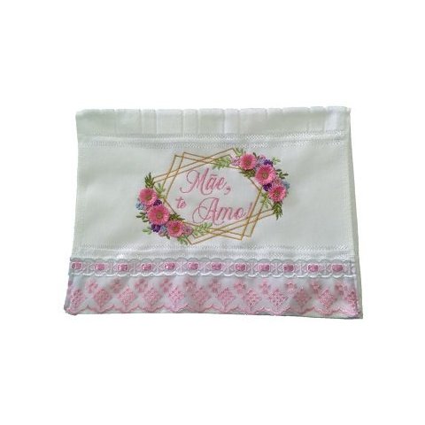 Toalha Bordada de Mão Lavabo com Flores em Relevo Mãe Te Amo. Cor: Branco. Marca: Dohler Artesanalle