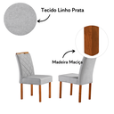 Ver imagem 3 de Conjunto Sala de Jantar California Mesa 1.60m e 6 Cadeiras Madeira Maciça e Tecido Linho Prata