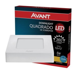 Plafon Quadrado Sobrepor 6w Branco Quente Avant