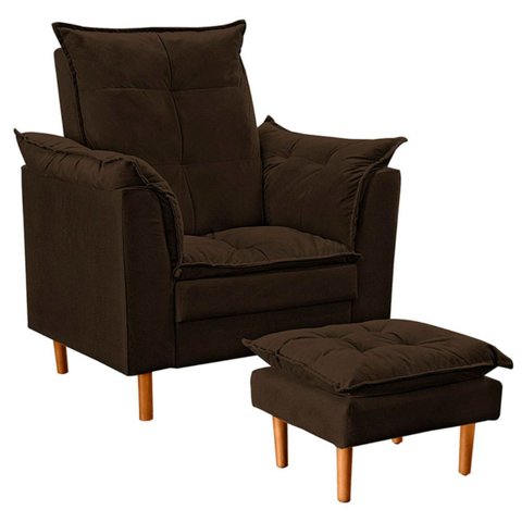 Poltrona de Amamentação com Puff Quarto Bebê Leticia Suede:marrom