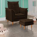 Ver imagem 3 de Poltrona de Amamentação com Puff Quarto Bebê Leticia Suede:marrom