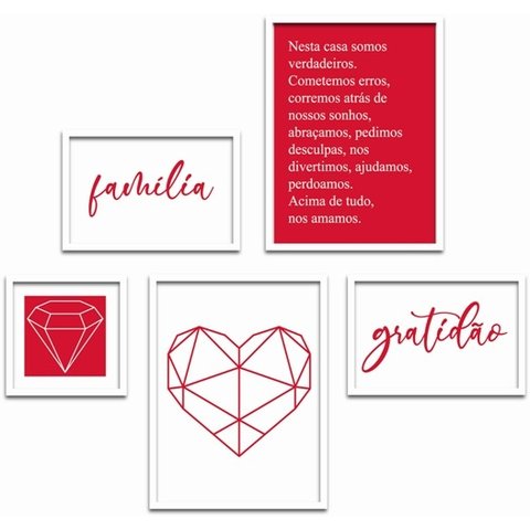 Conjunto Quadros Decorativos 5 peças Familia Arte na Arte Família Moldura Preta