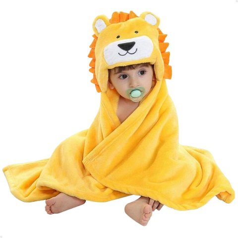 Manta Cobertor Toalha de Banho com Capuz para Bebê Criança Lorben Manto Bichinhos Fleece Macio