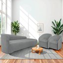 Ver imagem 2 de Kit Sofá Curvo França 200cm Ld. e 2 Poltronas Luiza Max Conforto, Bouclé Cinza