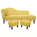 Ver imagem 1 de Divã Recamier Namoradeira Larissa 140cm com Capitonê - Direita + 02 Puffs Retrô Suede