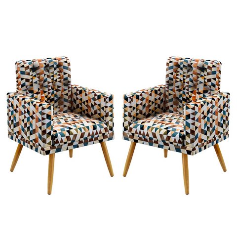 Kit 2 Poltronas Vega Rodapé e Capitonê Suede Estampado Laranja Aradecor