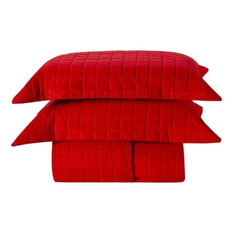 Cobre Leito Matelassê Percal 300 Fios Basic Casal Padrão 03 Peças 100% Poliéster - Vermelho