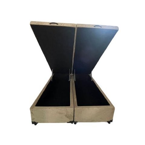 Cama Box Baú Queen Bipartido Blindado Suede Bege Com Pistão A Gás