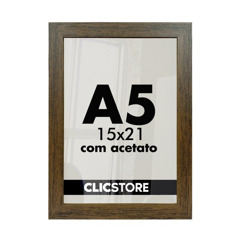 Kit 05 Molduras A5 15x21cm com Acetato e Fundo para Quadros Diplomas Certificados Fotos Cor:marrom