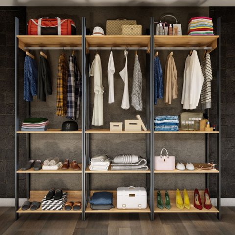 Closet Moscow 12 Prateleiras 100% Mdf Freijó/Preto Fosco - Panorama Móveis