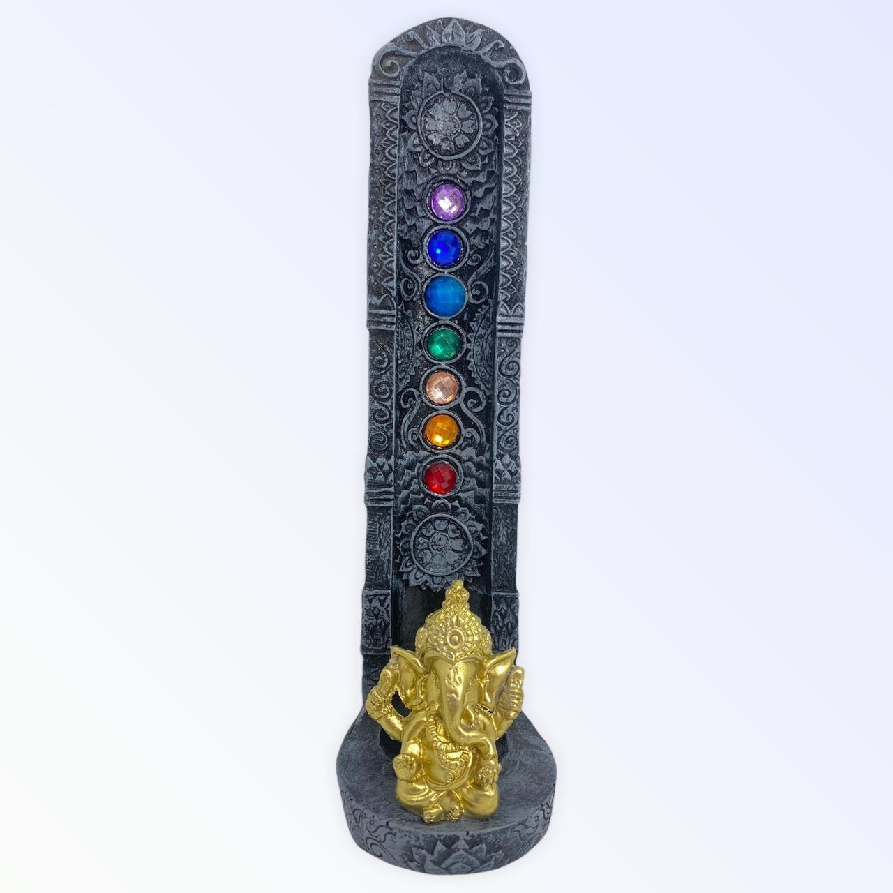 Incensário indiano cinza 7 chakras Ganesh dourado 47161 vertical 22 cm em resina - 2