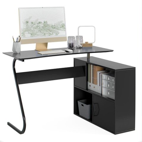 Escrivaninha em L Office Steel Moderno sem Gavetas 110cm Preto EJ Móveis