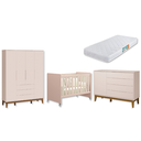 Ver imagem 1 de Quarto de Bebê Berço Evolution + Guarda Roupa 4P + Cômoda Sp Elfe Rosa Fosco com Colchão