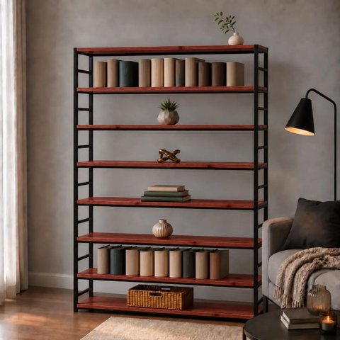 Estante Multiuso Organizador Livreiro Estilo Industrial 180x140 Preto Mogno