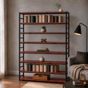 Ver imagem 1 de Estante Multiuso Organizador Livreiro Estilo Industrial 180x140 Preto Mogno