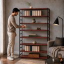 Ver imagem 3 de Estante Multiuso Organizador Livreiro Estilo Industrial 180x140 Preto Mogno