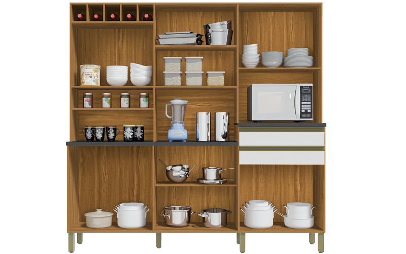 Kit Cozinha Compacta 12 Portas 2 Gavetas 100% MDF Malbec Prime:Amêndoa ...