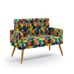 Kit Poltrona Namoradeira e 2 Poltronas Nina Capitonê com Puff Solar Suede Estampado Colorido Aradeco - 2