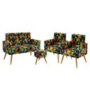 Ver imagem 1 de Kit Poltrona Namoradeira e 2 Poltronas Nina Capitonê com Puff Solar Suede Estampado Colorido Aradeco