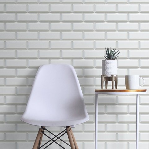 Papel de Parede Adesivo Tijolinho Azulejo Branco Rolo 5m