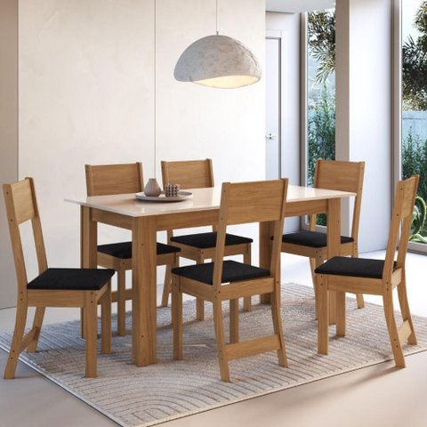 Conjunto Sala de Jantar Fidelitá Veneza com 6 Cadeiras Freijó/off-white Assento Preto