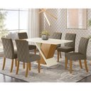 Ver imagem 1 de Conjunto Jantar Tampo Mdf Canto Reto Com Vidro 160 Cm 06 Cadeiras Indy Henn Nature Off White Bege
