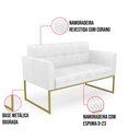 Ver imagem 5 de Kit 1 Sofá Namoradeira e 2 Poltronas Elisa Corano Branco Base Metálica Industrial Dourado - D'Rossi