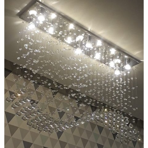 Lustre Onda com Cristais k9 Legítimos 30MM Para Sala de Jantar/Estar de 1,20m de Altura